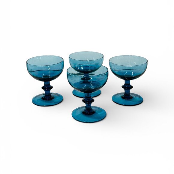 MCM Set of 4 "Teal/London Blue" Italian Art Coupe Glasses - Picture 15 of 17